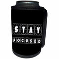 3dRose Alexis Design - Focus - Decorative cross hairs text Stay Focused on black background - Can Cooler Bottle Wrap (cc_286138)