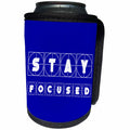 3dRose Alexis Design - Focus - Decorative cross hairs text Stay Focused on blue background - Can Cooler Bottle Wrap (cc_286139)