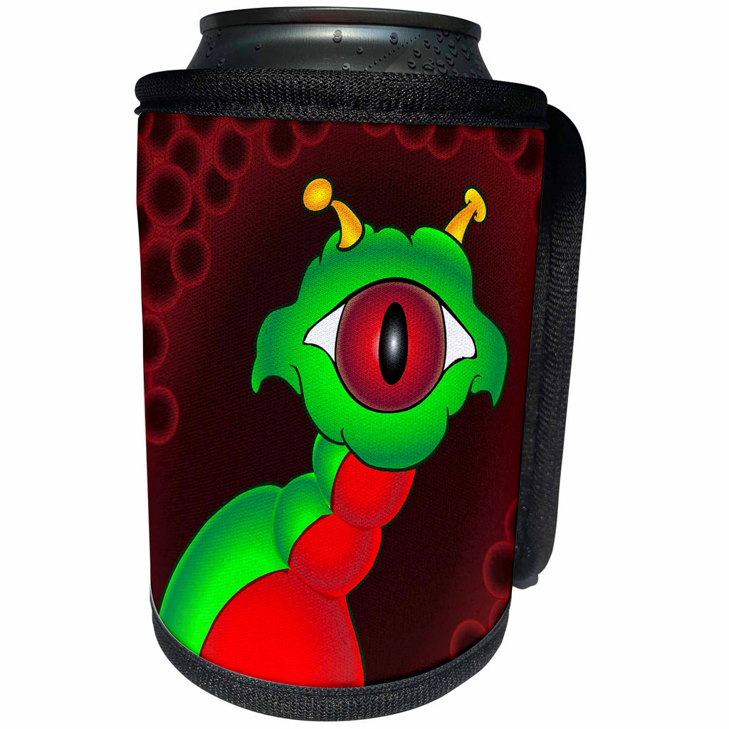 3dRose Mark Grace GRACEVISIONS Aliens And UFOs - ALIENS AND UFOS alien creeper full bleed - Can Cooler Bottle Wrap (cc_28614)