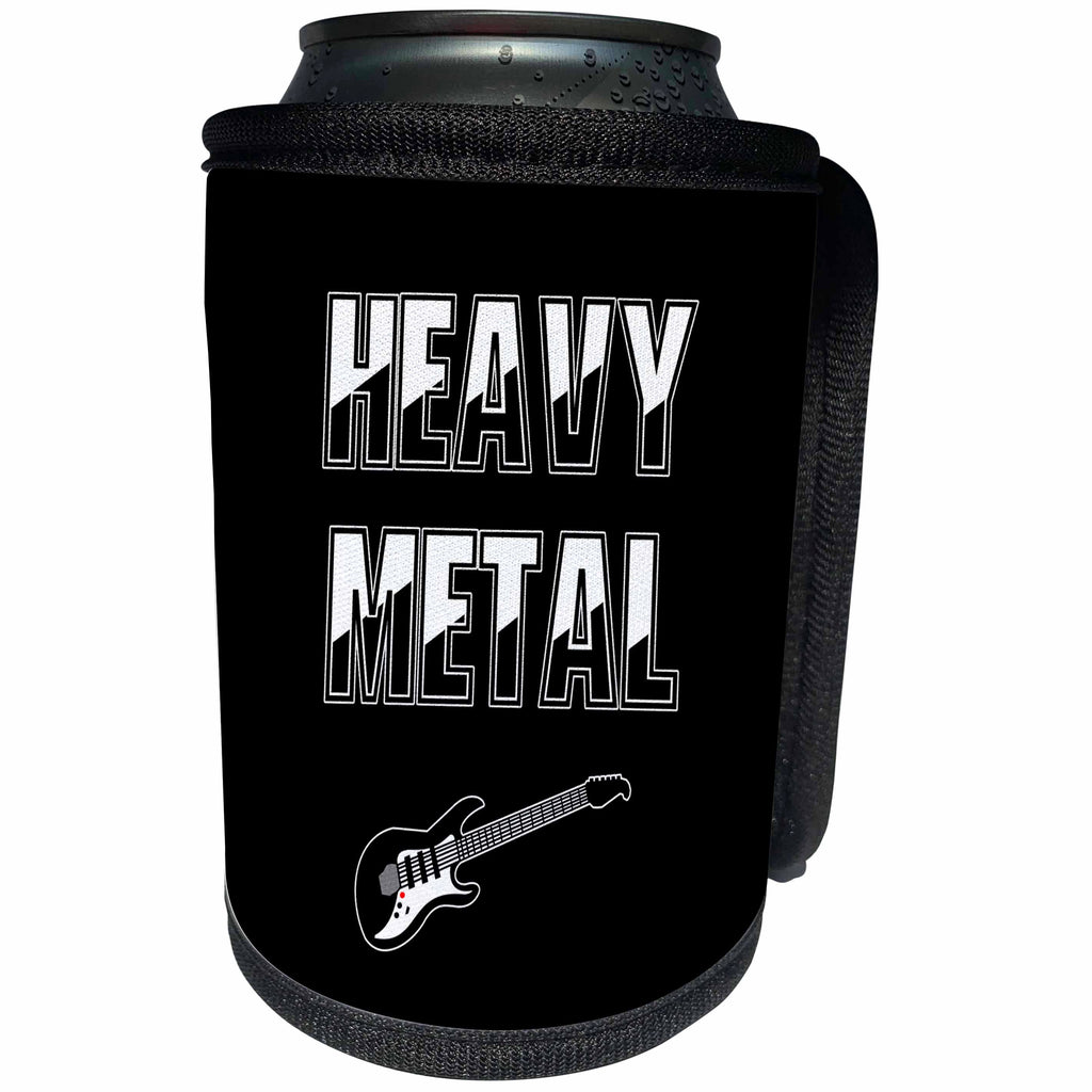 3dRose Alexis Design - Guitar - Heavy Metal decorative text, guitar on black background - Can Cooler Bottle Wrap (cc_286141)