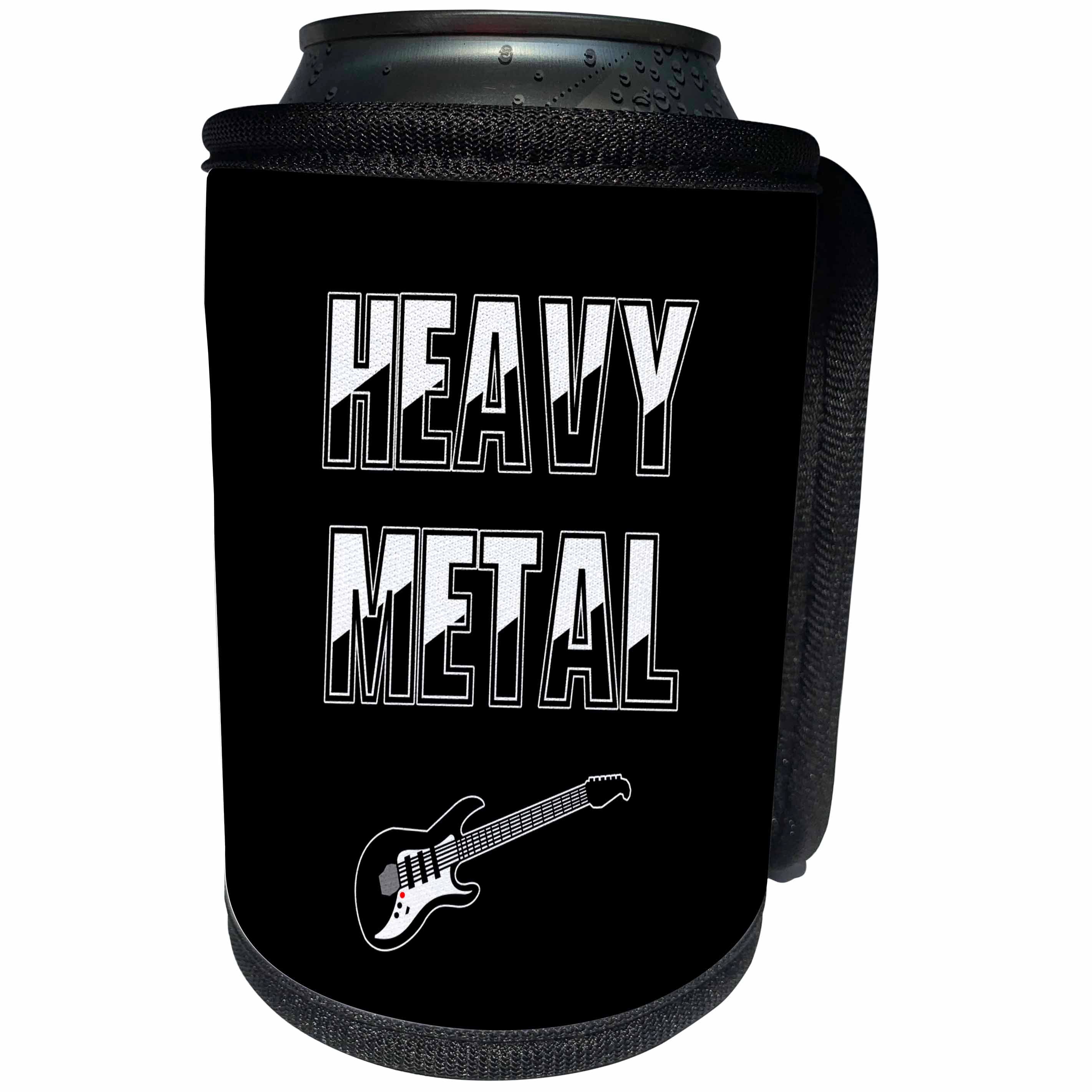 3dRose Alexis Design - Guitar - Heavy Metal decorative text, guitar on black background - Can Cooler Bottle Wrap (cc_286141)