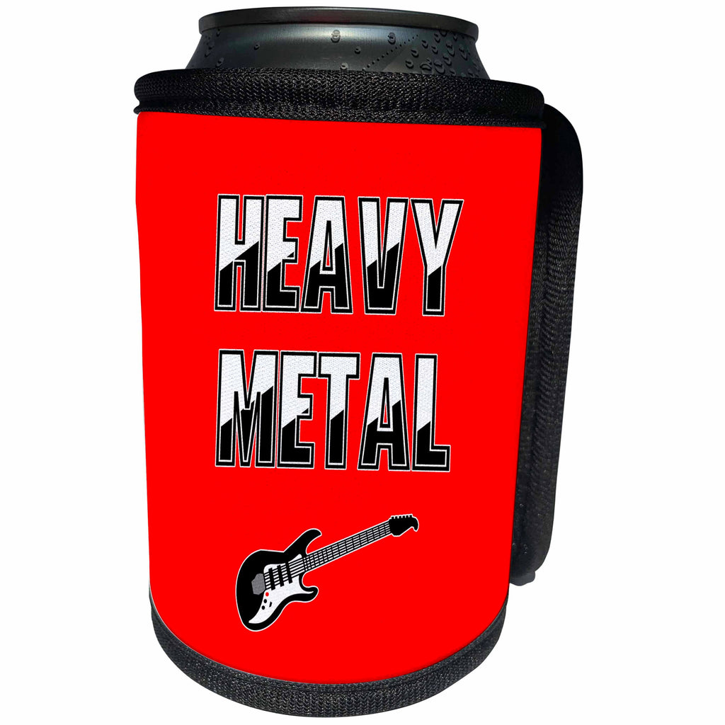 3dRose Alexis Design - Guitar - Heavy Metal decorative text, guitar on red background - Can Cooler Bottle Wrap (cc_286143)