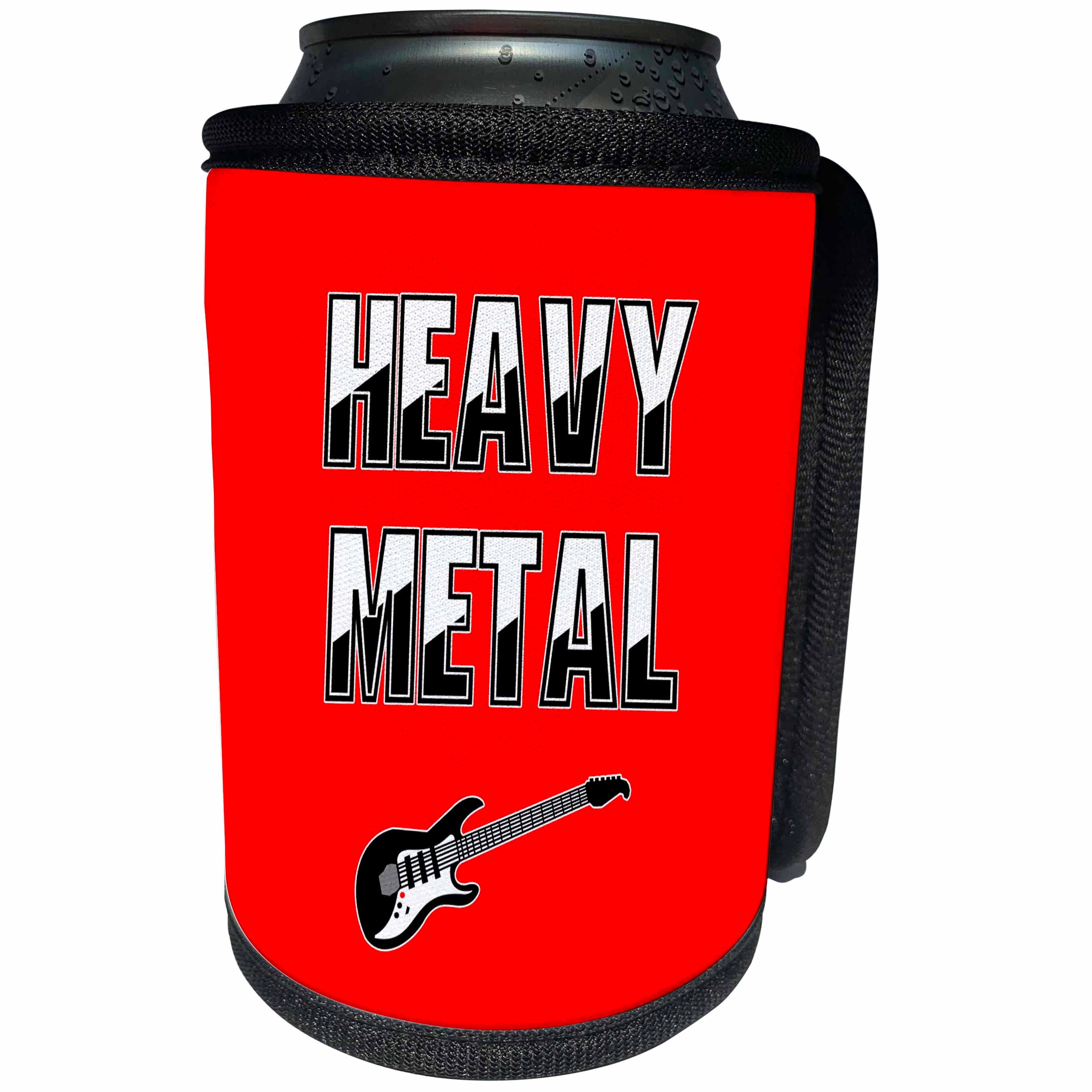 3dRose Alexis Design - Guitar - Heavy Metal decorative text, guitar on red background - Can Cooler Bottle Wrap (cc_286143)