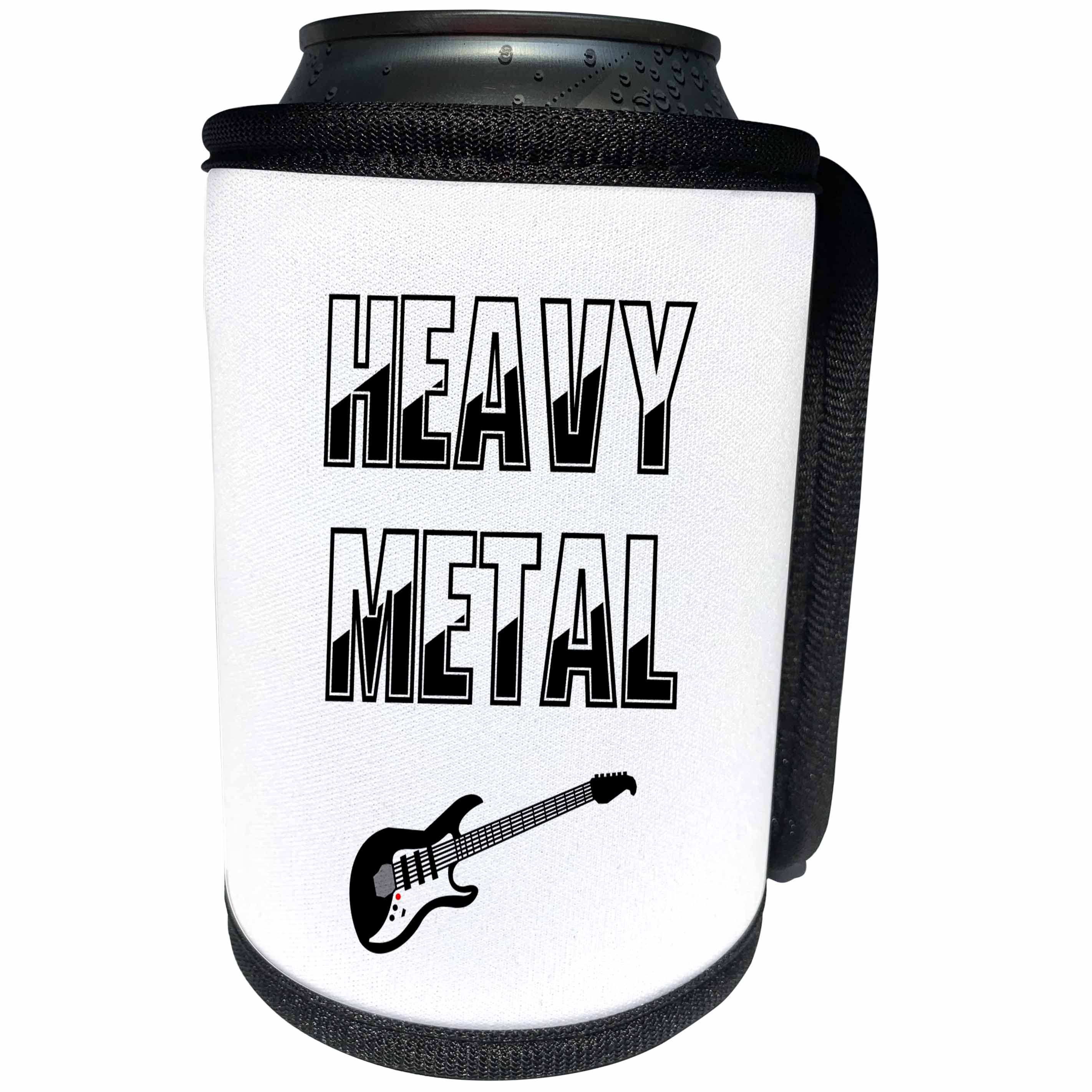 3dRose Alexis Design - Guitar - Heavy Metal decorative text, guitar on white background - Can Cooler Bottle Wrap (cc_286144)