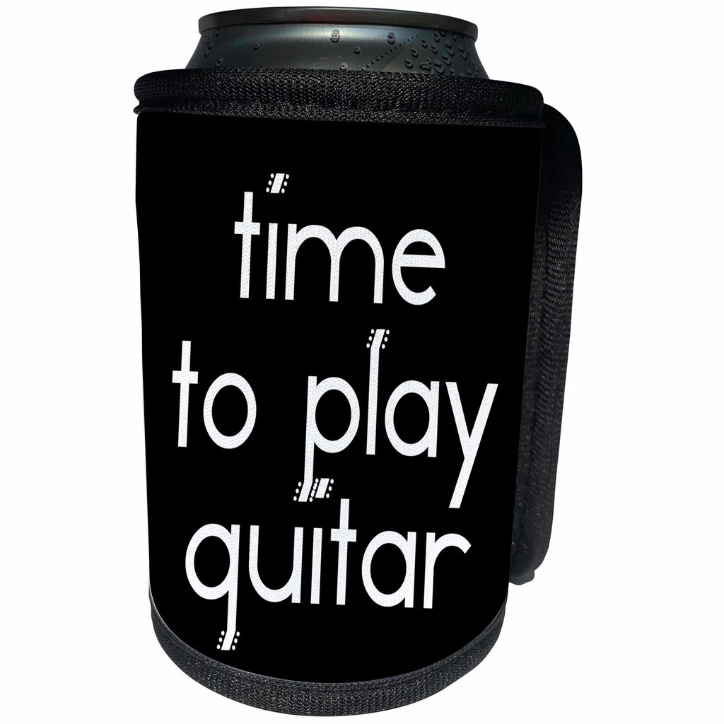 3dRose Alexis Design - Guitar - Time to play guitar decorative text on black background - Can Cooler Bottle Wrap (cc_286145)