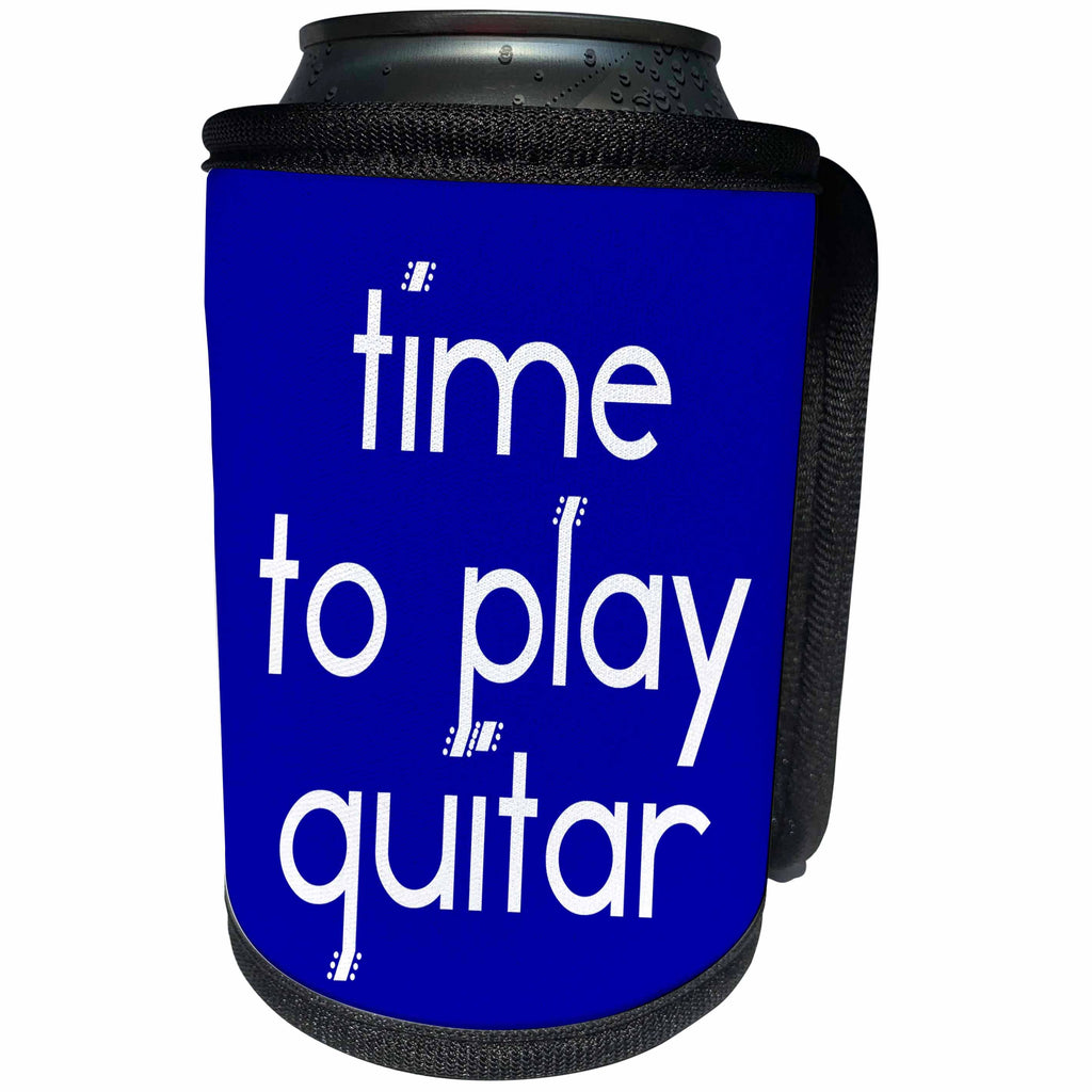 3dRose Alexis Design - Guitar - Time to play guitar decorative text on blue background - Can Cooler Bottle Wrap (cc_286146)