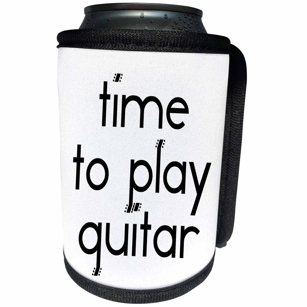 3dRose Alexis Design - Guitar - Time to play guitar decorative text on white background - Can Cooler Bottle Wrap (cc_286147)