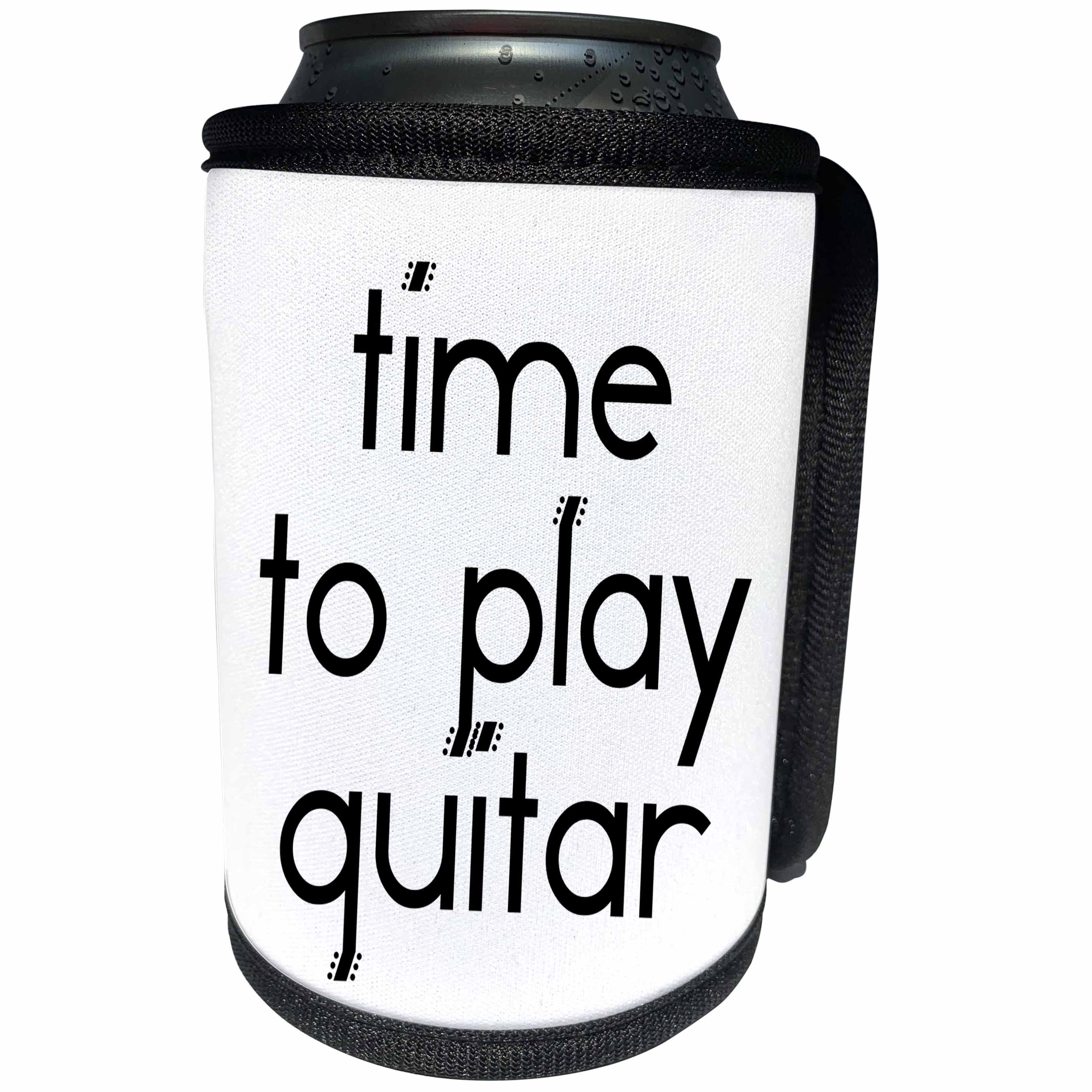 3dRose Alexis Design - Guitar - Time to play guitar decorative text on white background - Can Cooler Bottle Wrap (cc_286147)