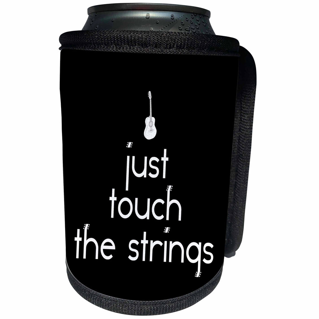 3dRose Alexis Design - Guitar - Just touch the strings decorative text, guitar image on black - Can Cooler Bottle Wrap (cc_286148)