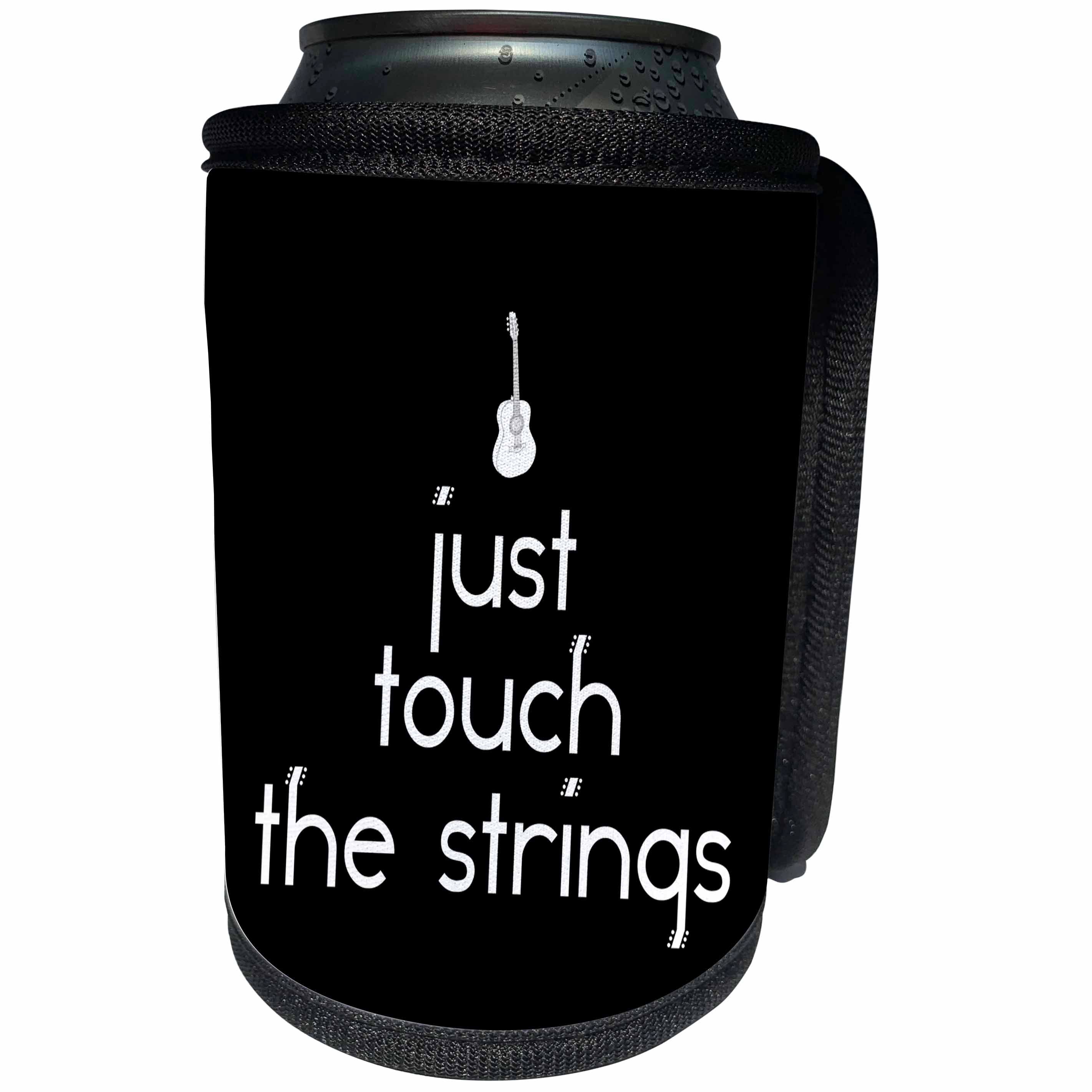 3dRose Alexis Design - Guitar - Just touch the strings decorative text, guitar image on black - Can Cooler Bottle Wrap (cc_286148)