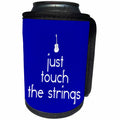 3dRose Alexis Design - Guitar - Just touch the strings decorative text, guitar image on blue - Can Cooler Bottle Wrap (cc_286149)