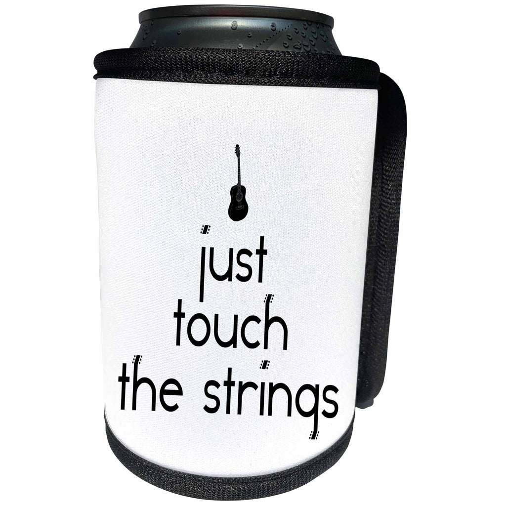 3dRose Alexis Design - Guitar - Just touch the strings decorative text, guitar image on white - Can Cooler Bottle Wrap (cc_286150)