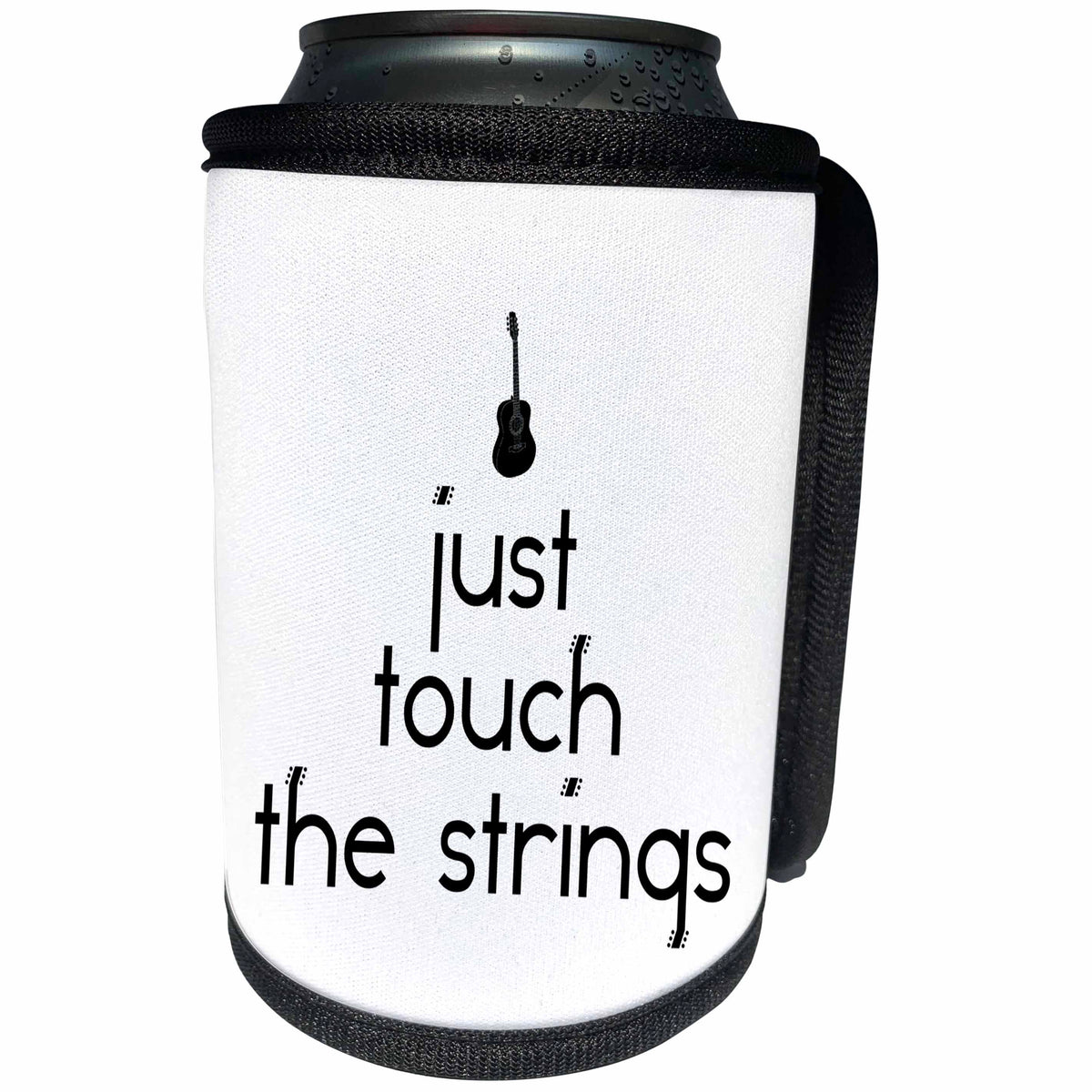 3dRose Alexis Design - Guitar - Just touch the strings decorative text, guitar image on white - Can Cooler Bottle Wrap (cc_286150)