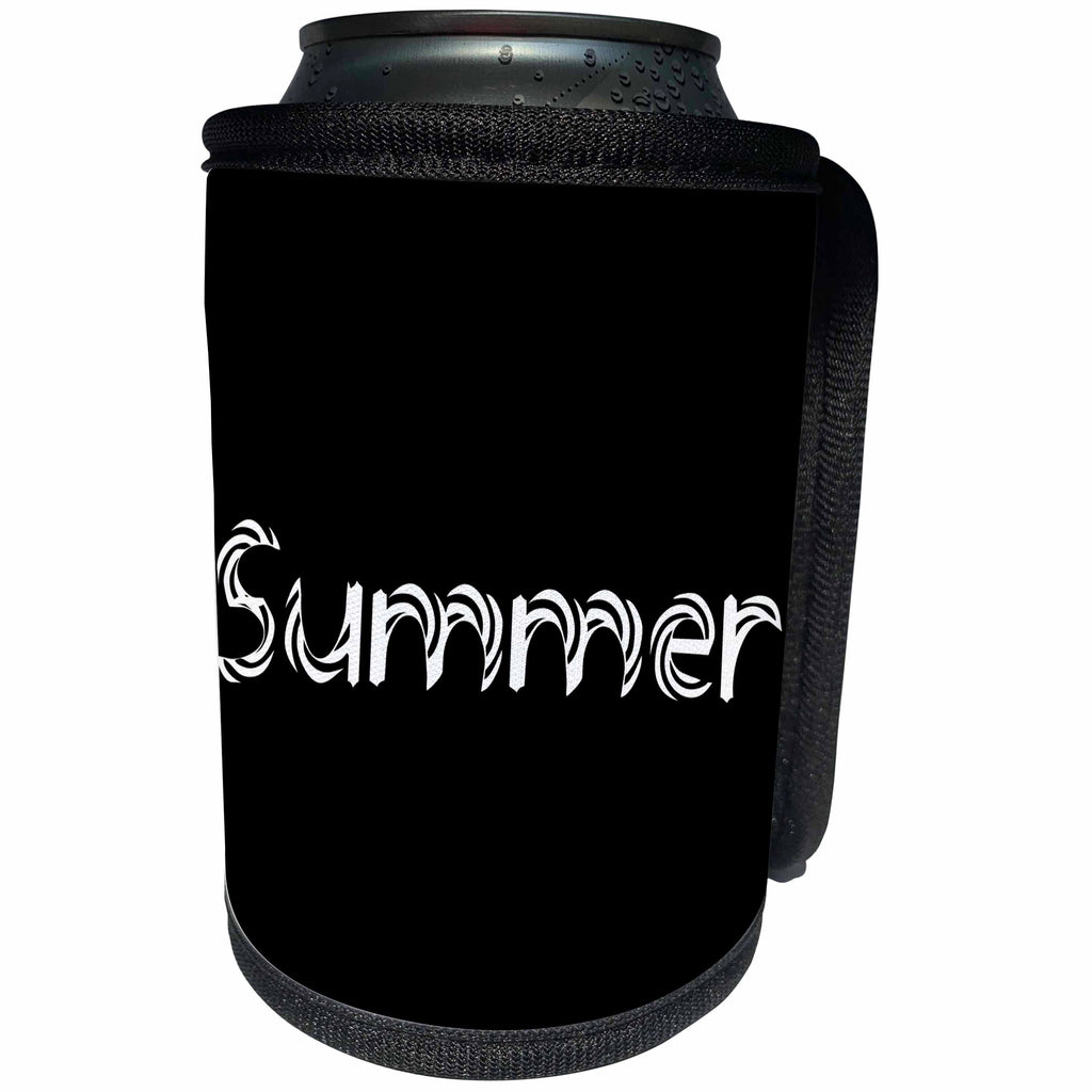 3dRose Alexis Design - Summer - Decorative text Summer against the black background - Can Cooler Bottle Wrap (cc_286151)