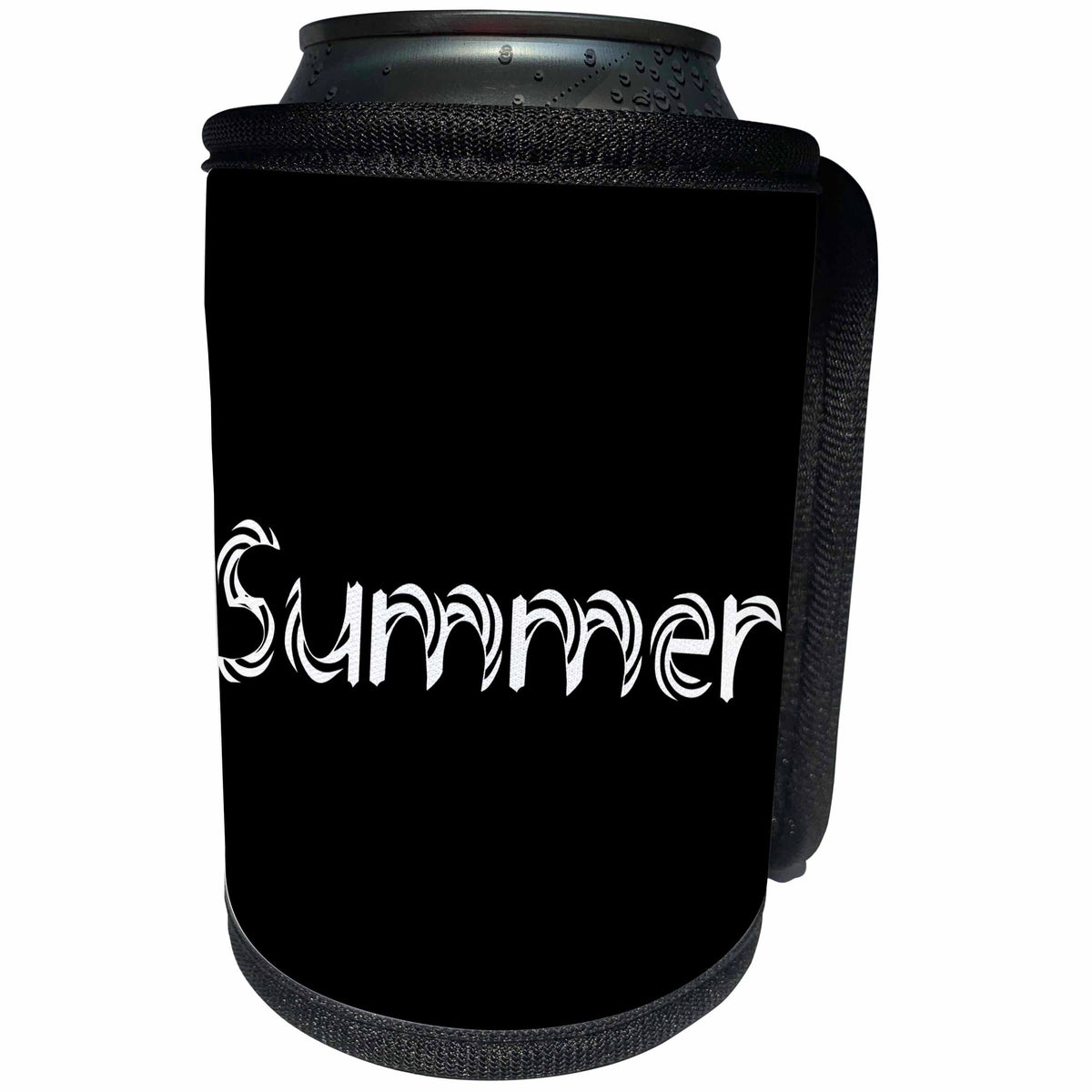 3dRose Alexis Design - Summer - Decorative text Summer against the black background - Can Cooler Bottle Wrap (cc_286151)