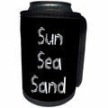 3dRose Alexis Design - Summer - Decorative text Sun, Sea, Sand on black background - Can Cooler Bottle Wrap (cc_286154)