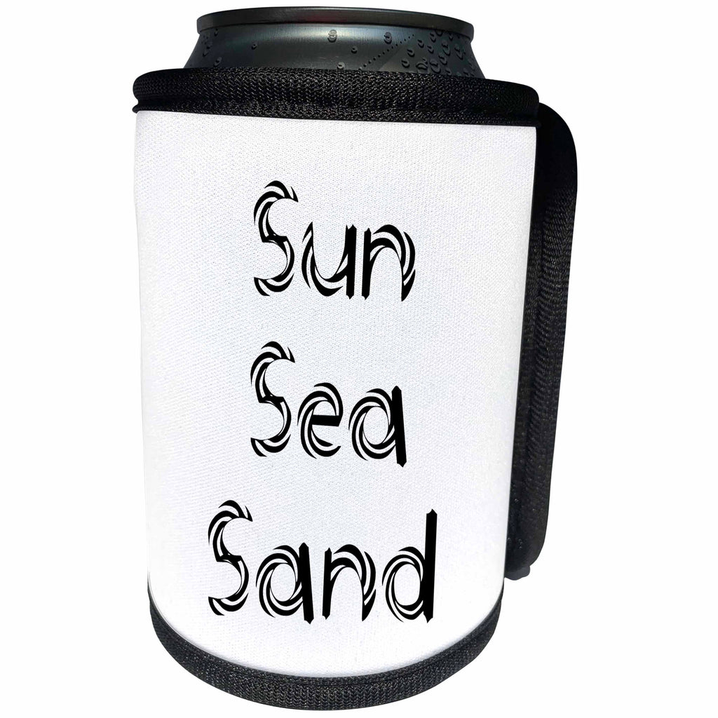 3dRose Alexis Design - Summer - Decorative text Sun, Sea, Sand on white background - Can Cooler Bottle Wrap (cc_286156)