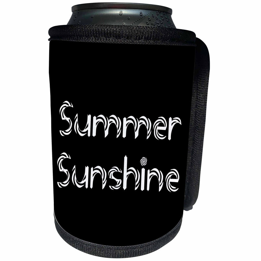 3dRose Alexis Design - Summer - Summer Sunshine decorative text against the black background - Can Cooler Bottle Wrap (cc_286157)