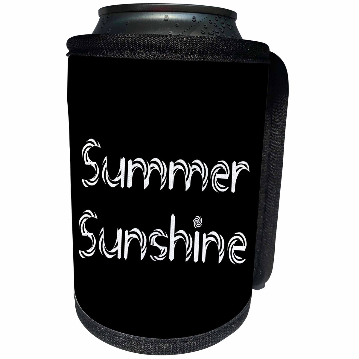 3dRose Alexis Design - Summer - Summer Sunshine decorative text against the black background - Can Cooler Bottle Wrap (cc_286157)