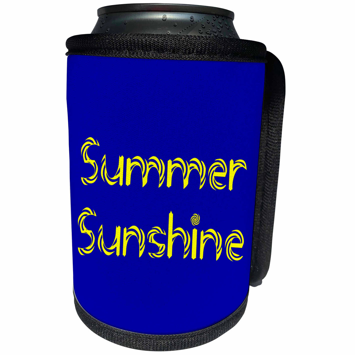 3dRose Alexis Design - Summer - Summer Sunshine decorative text against the blue background - Can Cooler Bottle Wrap (cc_286158)