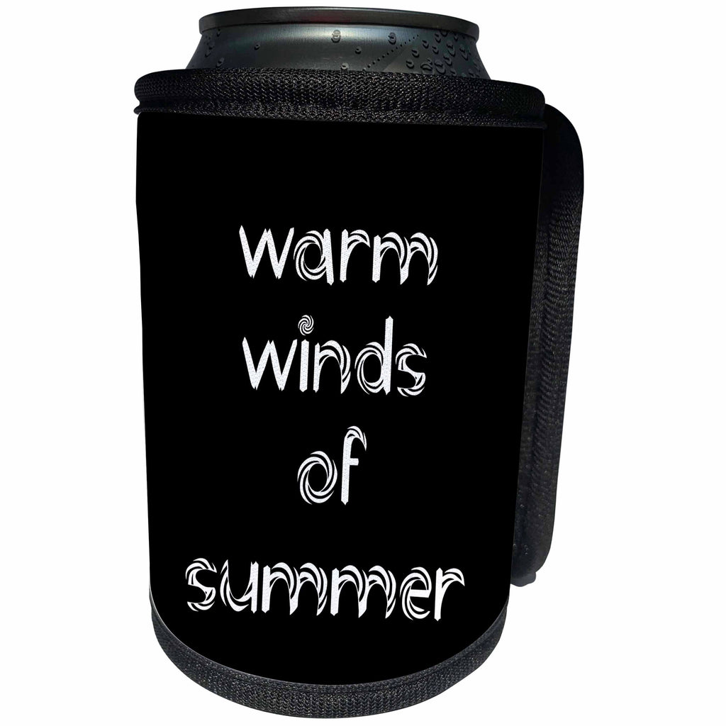 3dRose Alexis Design - Summer - Decorative text Warm winds of summer on black background - Can Cooler Bottle Wrap (cc_286160)