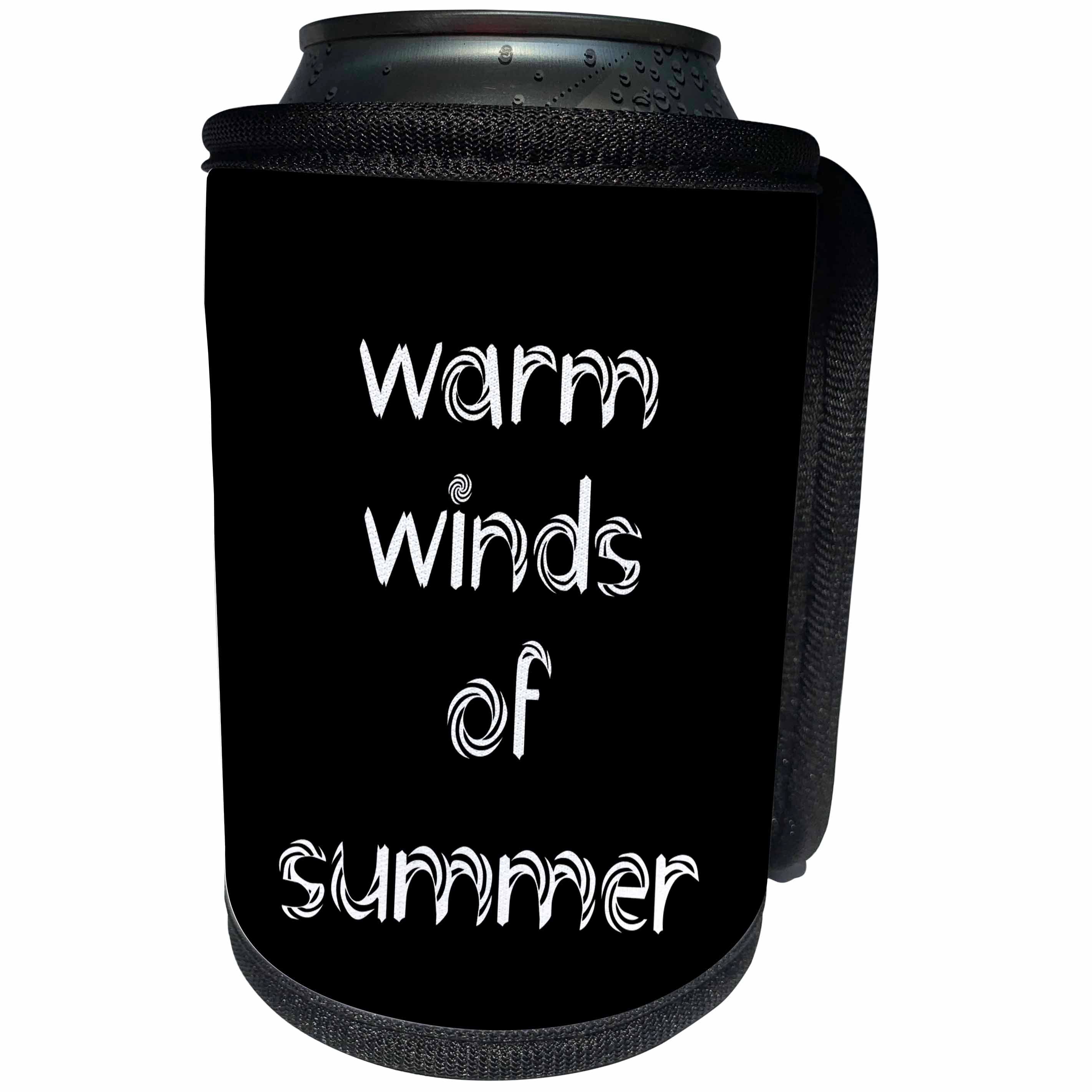 3dRose Alexis Design - Summer - Decorative text Warm winds of summer on black background - Can Cooler Bottle Wrap (cc_286160)