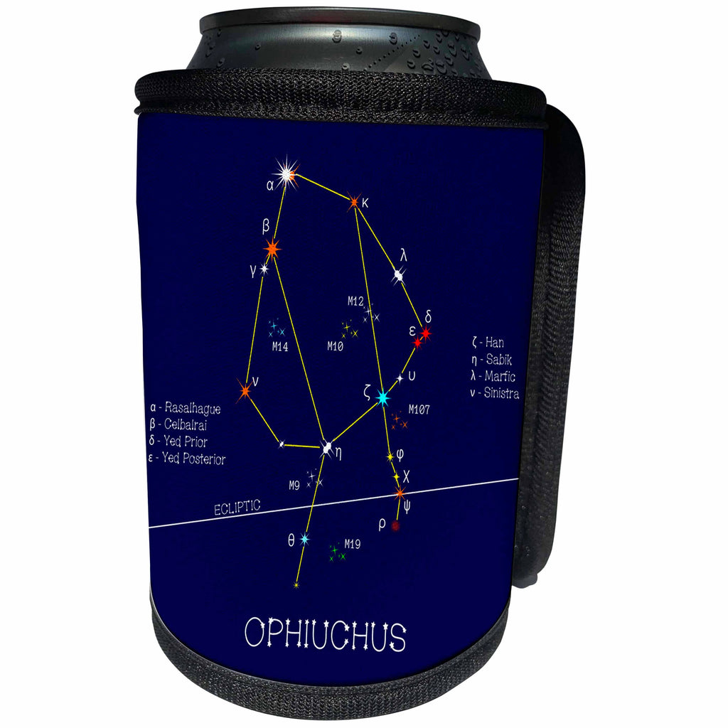 3dRose Alexis Design - Constellations of stars - Ophiuchus, serpent-bearer, Zodiac asterism. Star colors, names - Can Cooler Bottle Wrap (cc_286166)