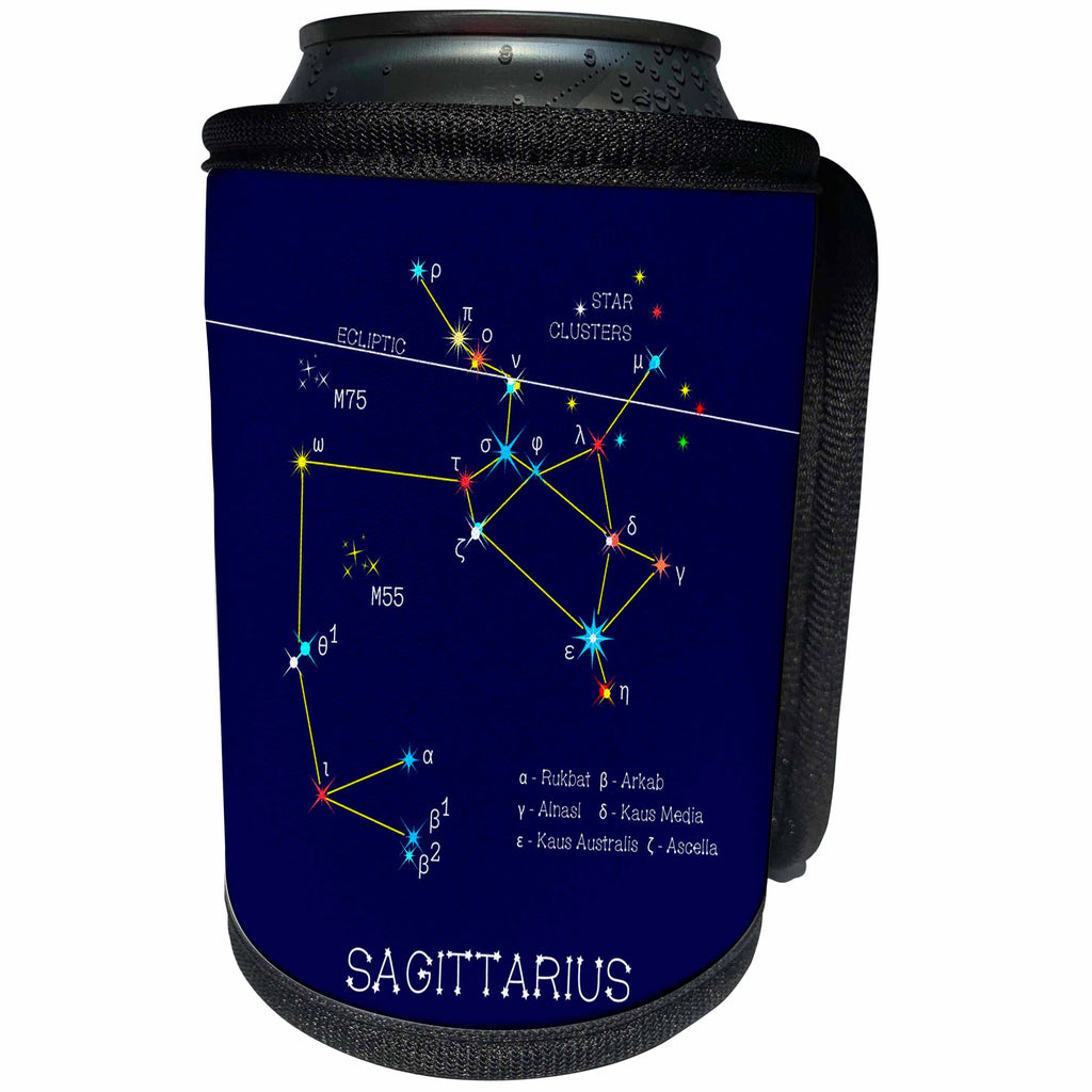 3dRose Alexis Design - Constellations of stars - Sagittarius, archer, Zodiac asterism. Star colors, names - Can Cooler Bottle Wrap (cc_286168)