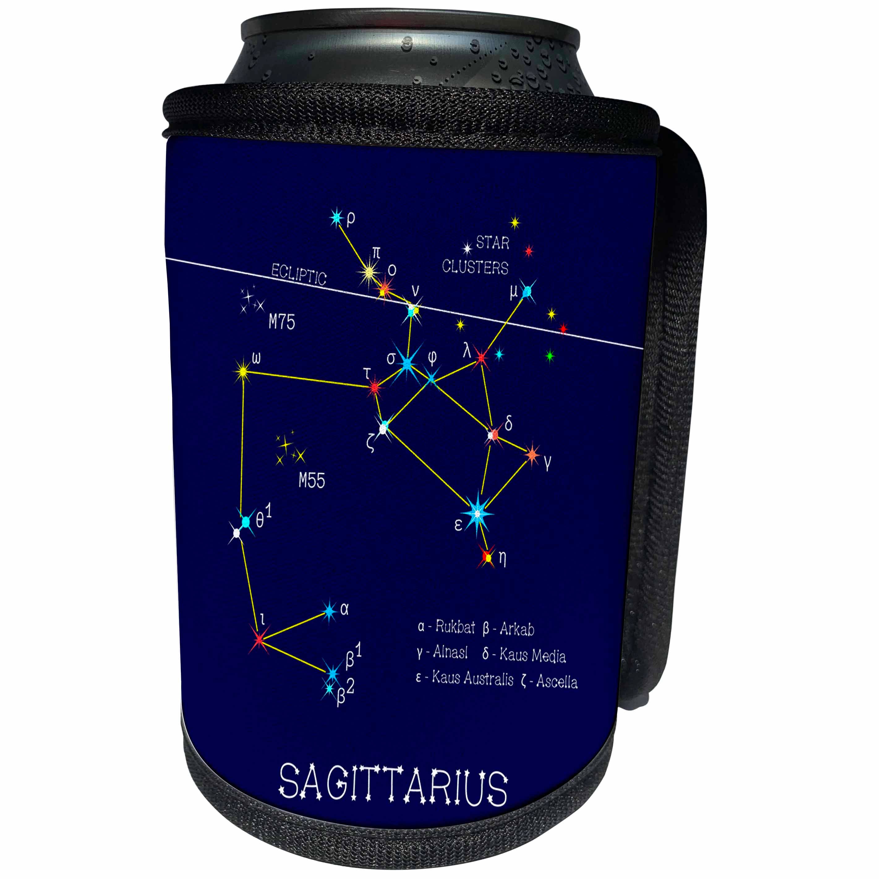 3dRose Alexis Design - Constellations of stars - Sagittarius, archer, Zodiac asterism. Star colors, names - Can Cooler Bottle Wrap (cc_286168)