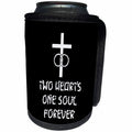 3dRose Alexis Design - Christian - Cross, wedding rings, two hearts one soul forever on black - Can Cooler Bottle Wrap (cc_286172)