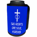 3dRose Alexis Design - Christian - Cross, wedding rings, two hearts one soul forever on blue - Can Cooler Bottle Wrap (cc_286173)