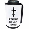 3dRose Alexis Design - Christian - Cross, wedding rings, two hearts one soul forever on white - Can Cooler Bottle Wrap (cc_286174)