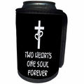 3dRose Alexis Design - Christian - Cross, two hearts on the cross, Two hearts one soul forever on black - Can Cooler Bottle Wrap (cc_286176)