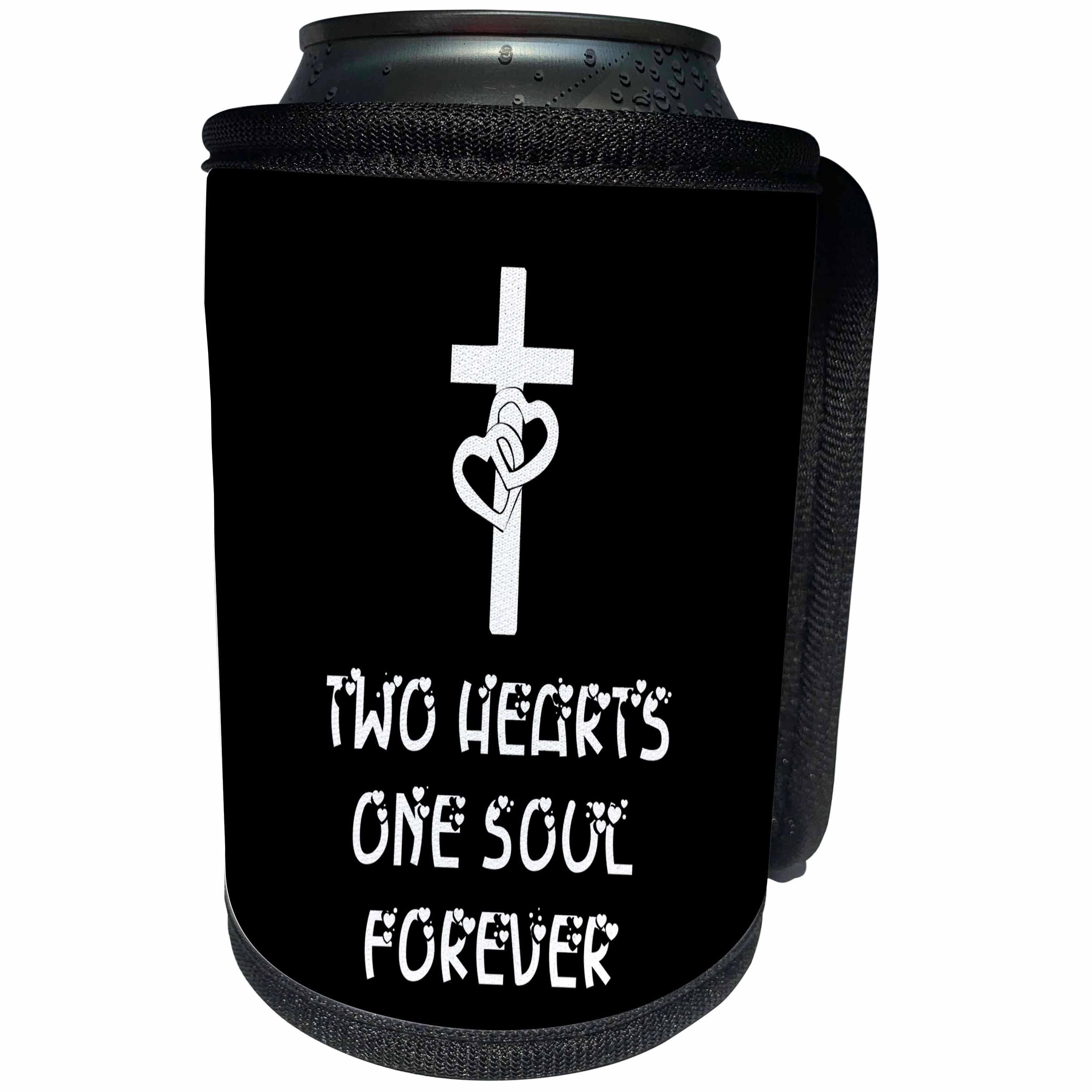 3dRose Alexis Design - Christian - Cross, two hearts on the cross, Two hearts one soul forever on black - Can Cooler Bottle Wrap (cc_286176)