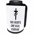 3dRose Alexis Design - Christian - Cross, two hearts on the cross, Two hearts one soul forever on white - Can Cooler Bottle Wrap (cc_286178)