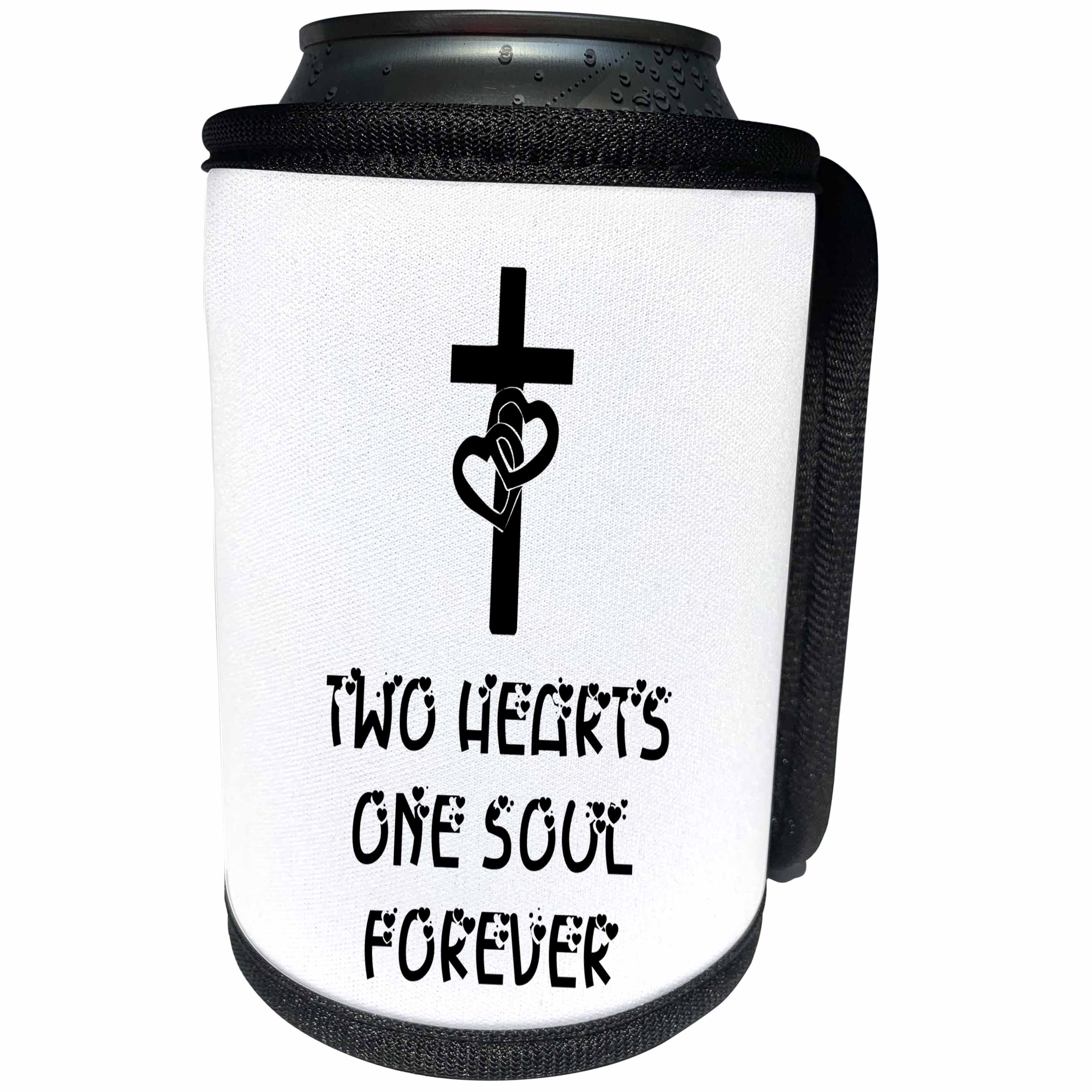 3dRose Alexis Design - Christian - Cross, two hearts on the cross, Two hearts one soul forever on white - Can Cooler Bottle Wrap (cc_286178)