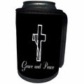 3dRose Alexis Design - Christian - Cross, veil, the decorative text Grace and Peace on black - Can Cooler Bottle Wrap (cc_286180)