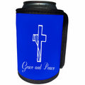 3dRose Alexis Design - Christian - Cross, veil, the decorative text Grace and Peace on blue - Can Cooler Bottle Wrap (cc_286181)