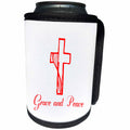 3dRose Alexis Design - Christian - Cross, veil, the decorative text Grace and Peace red on white - Can Cooler Bottle Wrap (cc_286183)