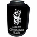 3dRose Alexis Design - Christian - Cross and flowers, the text He heals our wounded hearts on black - Can Cooler Bottle Wrap (cc_286184)
