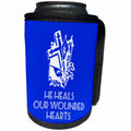 3dRose Alexis Design - Christian - Cross and flowers, the text He heals our wounded hearts on blue - Can Cooler Bottle Wrap (cc_286185)