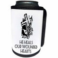 3dRose Alexis Design - Christian - Cross and flowers, the text He heals our wounded hearts on white - Can Cooler Bottle Wrap (cc_286186)