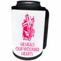 3dRose Alexis Design - Christian - Cross and flowers, the text He heals our wounded hearts red on white - Can Cooler Bottle Wrap (cc_286187)
