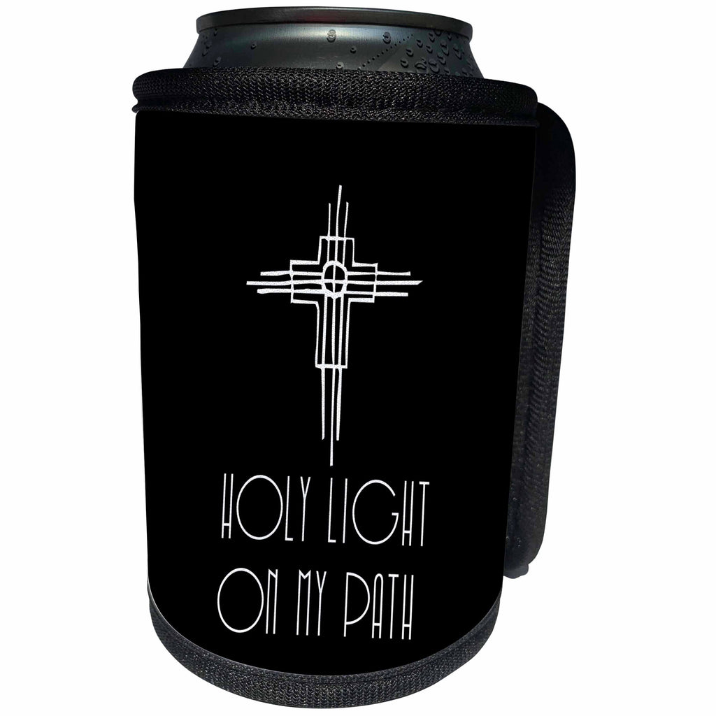 3dRose Alexis Design - Christian - Decorative cross, the text Holy Light on my path on black - Can Cooler Bottle Wrap (cc_286188)