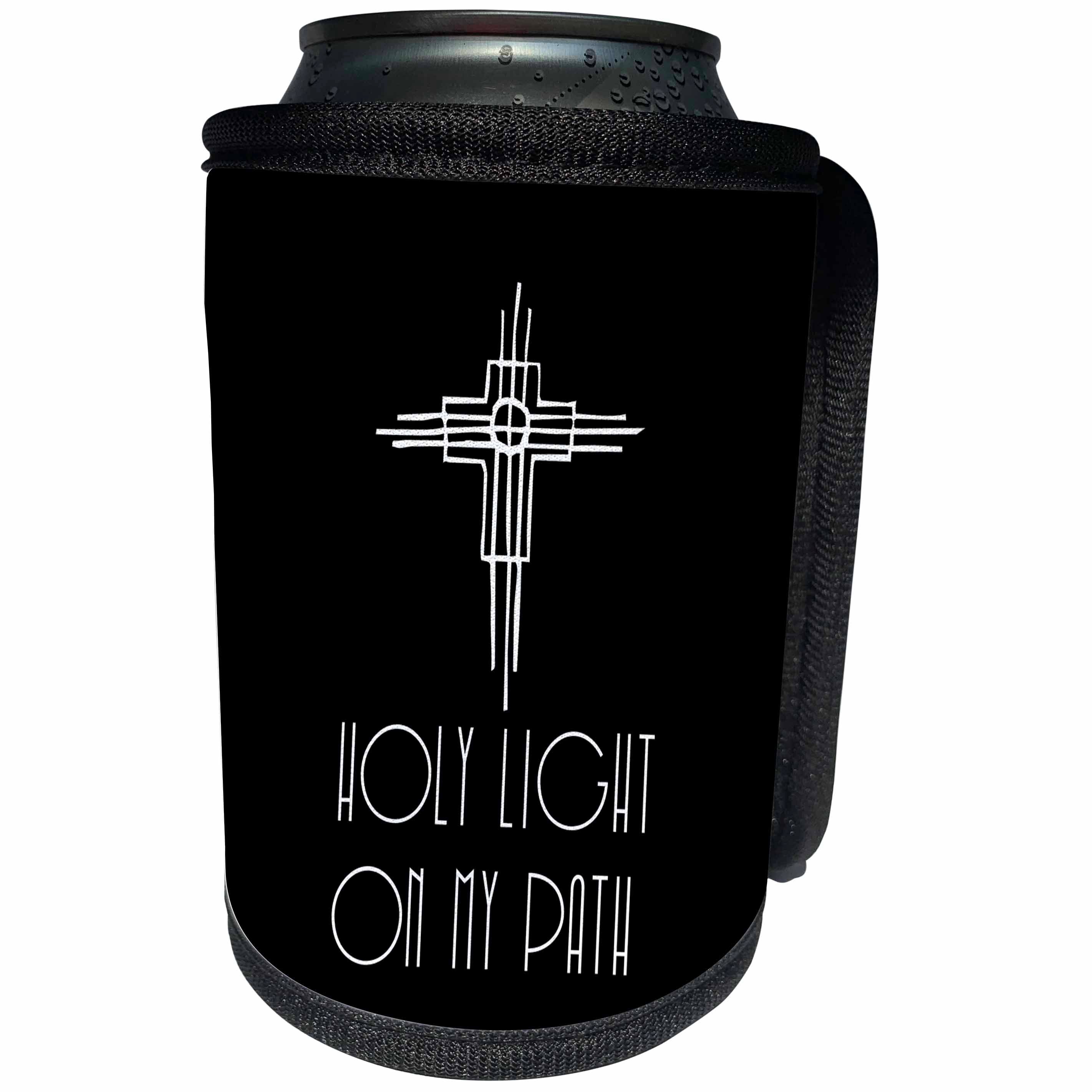 3dRose Alexis Design - Christian - Decorative cross, the text Holy Light on my path on black - Can Cooler Bottle Wrap (cc_286188)