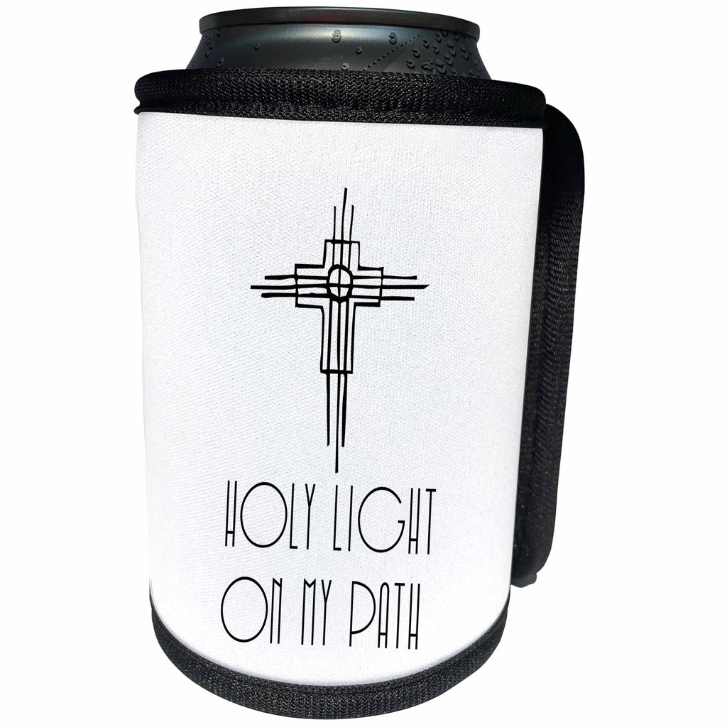 3dRose Alexis Design - Christian - Decorative cross, the text Holy Light on my path on white - Can Cooler Bottle Wrap (cc_286190)