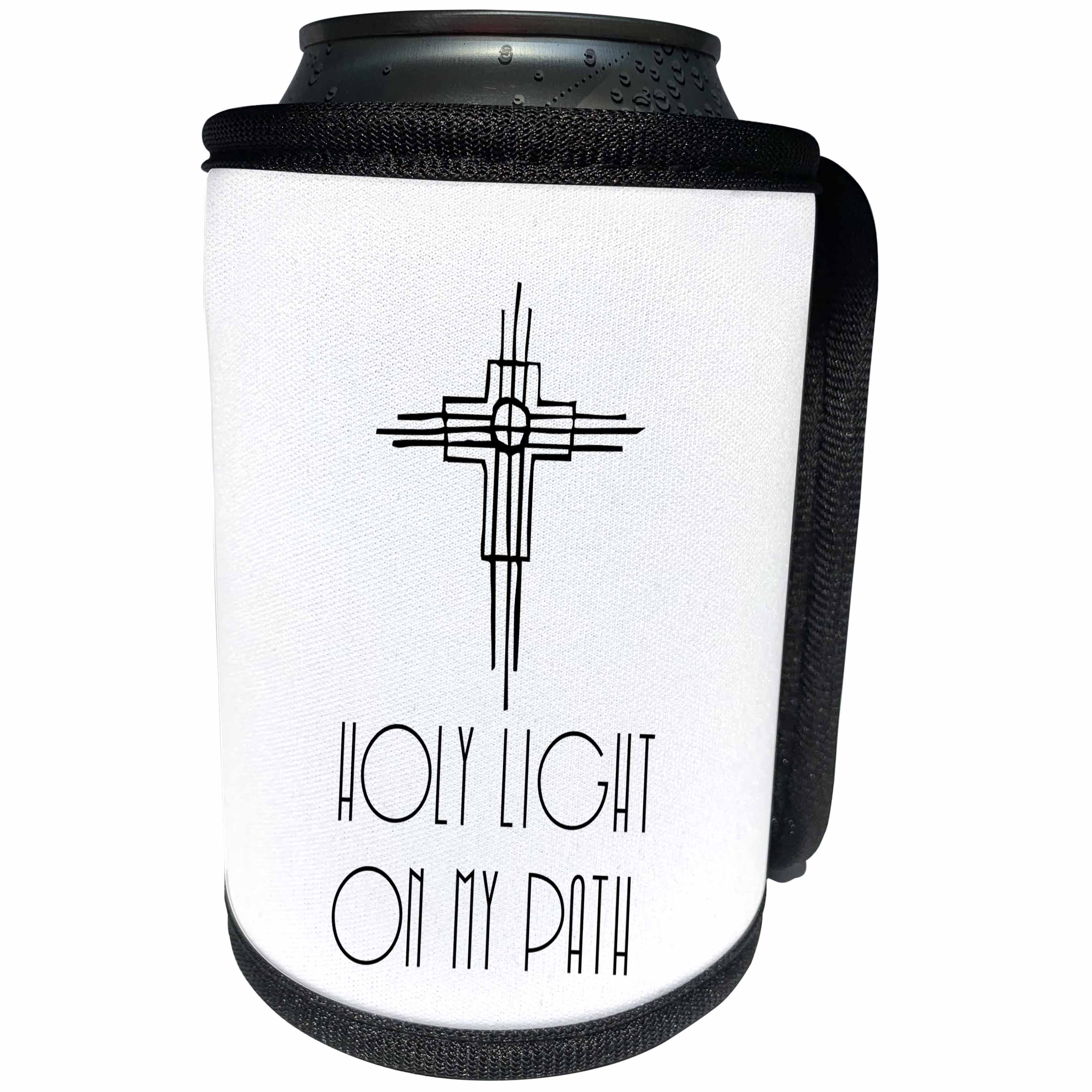 3dRose Alexis Design - Christian - Decorative cross, the text Holy Light on my path on white - Can Cooler Bottle Wrap (cc_286190)