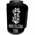 3dRose Alexis Design - Christian - Cross and floral composition. God Bless You text on black - Can Cooler Bottle Wrap (cc_286192)