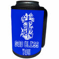 3dRose Alexis Design - Christian - Cross and floral composition. God Bless You text on blue - Can Cooler Bottle Wrap (cc_286193)
