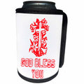 3dRose Alexis Design - Christian - Cross and floral composition. God Bless You text red on white - Can Cooler Bottle Wrap (cc_286195)